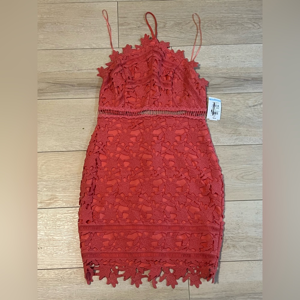ASTR Peach Lace Halter Dress | Medium | NWT | Wedding Guest Cocktail Style